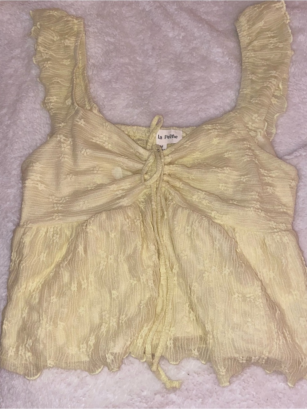 Yellow Ruffle Lace Tank Top